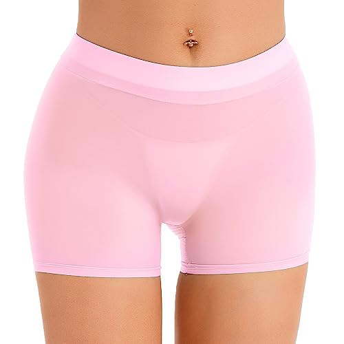 Freebily Damen Durchsichtige Shorts Unterwäsche Öl-Glanz/Matt Nylon Panties Boxer Briefs Stretch Boyleg Unterhose Schlüpfer Reizwäsche A_Rosa Einheitsgröße von Freebily