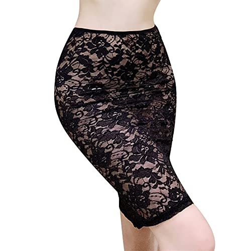 Freebily Damen Durchsichtiger Minirock Bodycon Stretch Mesh Netz Bleistiftrock Kurz/Lang Sheer Dessous Rock Schwarz_B One Size von Freebily