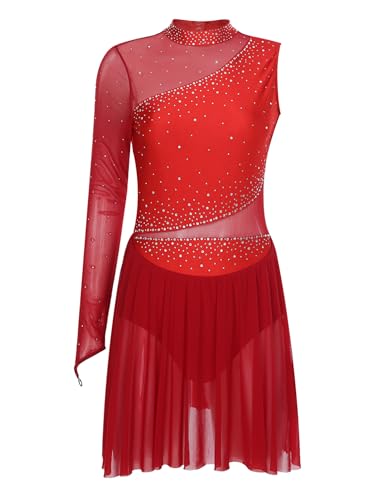 Freebily Damen Eiskunstlauf Kleid Glitzer Tanzkleid Trikot Asymmetrisch-Langarm Mit Mesh-Patchwork Rollkunstlauf Gymnastik Tanzkostüm Burgundy S Freebily Damen Eiskunstlauf Kleid Glitzer Tanzkleid Trikot Asymmetrisch-Langarm Mit Mesh-Patchwork Rollkunstlauf Gymnastik Tanzkostüm Burgundy S von Freebily
