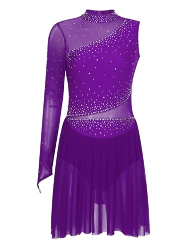 Freebily Damen Eiskunstlauf Kleid Glitzer Tanzkleid Trikot Asymmetrisch-Langarm Mit Mesh-Patchwork Rollkunstlauf Gymnastik Tanzkostüm Violett S Freebily Damen Eiskunstlauf Kleid Glitzer Tanzkleid Trikot Asymmetrisch-Langarm Mit Mesh-Patchwork Rollkunstlauf Gymnastik Tanzkostüm Violett S von Freebily