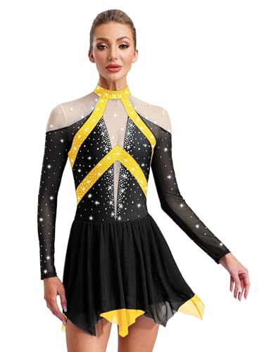 Freebily Damen Eiskunstlaufkleid Langarn Glitzer Strass Tanzkleid Mit Farbblock-Patchwork Professionelles Rollkunstlauf Gymnastik Tanzkostüm Schwarz XXL Freebily Damen Eiskunstlaufkleid Langarn Glitzer Strass Tanzkleid Mit Farbblock-Patchwork Professionelles Rollkunstlauf Gymnastik Tanzkostüm Schwarz XXL von Freebily