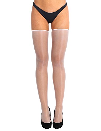 Freebily Damen Glänzend Halterlose Strümpfe Glatt Nylonstrümpfe Oberschenkel Strumpf Langstrümpfe Antirutsch Weiß One Size von Freebily
