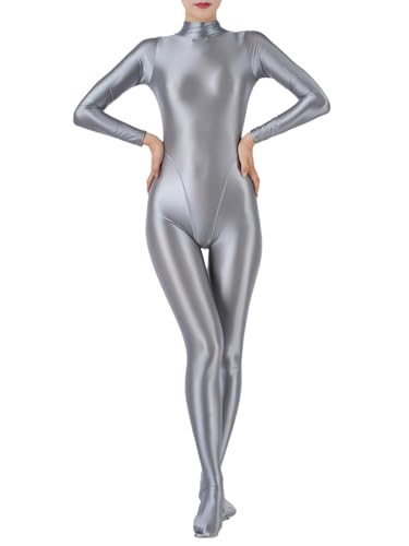 Freebily Damen Glänzend Jumpsuit Ganzkörperanzug Sport Bodysuit Yoga Overall Eng Einteiler Ganzkörper Kostüm Gymnastik Tanz Ballett Leotard Grau XXL von Freebily