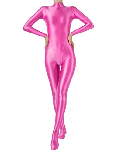 Freebily Damen Glänzend Jumpsuit Ganzkörperanzug Sport Bodysuit Yoga Overall Eng Einteiler Ganzkörper Kostüm Gymnastik Tanz Ballett Leotard Hotpink L von Freebily