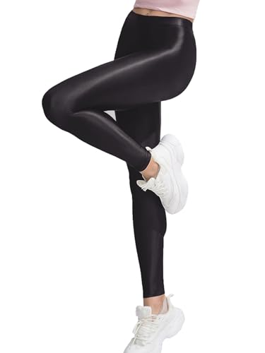 Freebily Damen Glänzend Leggings Tights Glossy Galtte Glänzende Ballett Gymnastikhose Stretch Training Jogging Kompression Hose A_Schwarz XL von Freebily