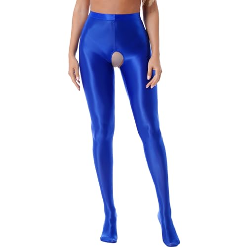 Freebily Damen Glänzend Strumpfhosen Offener Schritt Glanz Nylon Seideglatte Strümpfe Leggings Feinstrumpfhose Crotchless N Blau XXL von Freebily