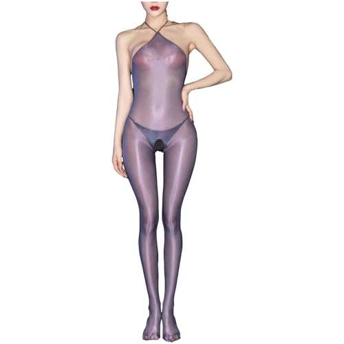 Freebily Damen Glänzend Transparent Bodystocking Glatte Nylon Bodysuit Ganzkörper Strümpfe Jumpsuit Sexy Erotische Babydoll Negligee E_Dunkelgrau Einheitsgröße von Freebily