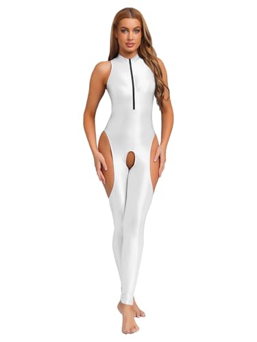Freebily Damen Glänzende Bodystocking Glossy Nylon Bodysuit Jumpsuit Wetlook Catsuit Ouvert Cut Out Leggings Weiß XXL Freebily Damen Glänzende Bodystocking Glossy Nylon Bodysuit Jumpsuit Wetlook Catsuit Ouvert Cut Out Leggings Weiß XXL von Freebily