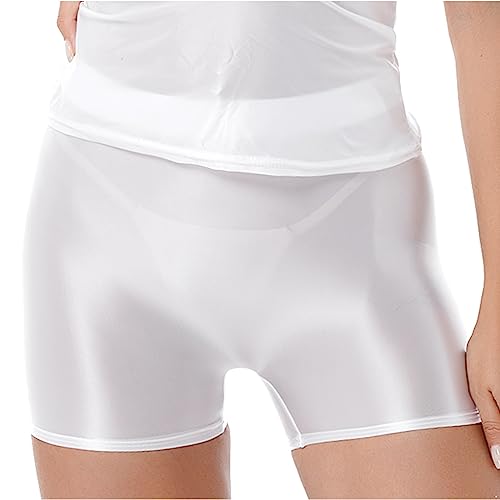 Freebily Damen Glänzende Glatte Shorts Stretch Kurze Leggings Hohe Taille Sport Fitness Yogahose Workout Gym Trainingshose A_Weiß L von Freebily