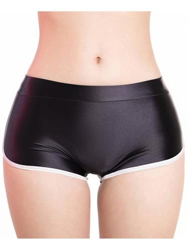 Freebily Damen Glanz Boxershorts Unterwäsche Sexy Mit Seiten-Cutout Glänzend Glatte Unterhose Boxer Briefs Slip Schlüpfer Niedrige Taille Schwarz Einheitsgröße von Freebily