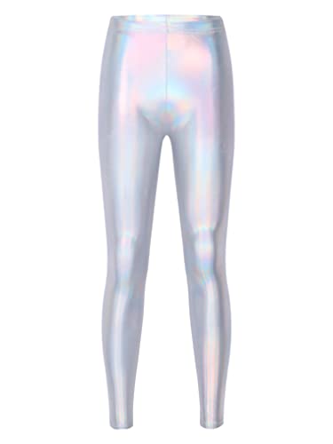 Freebily Damen Glitzer Metallic Leggings Kunstleder Hose Tights Slim Fit Sport Yoga Fitness Trainingshose Festival Party Nachtclub Pants Silber_B One Size von Freebily