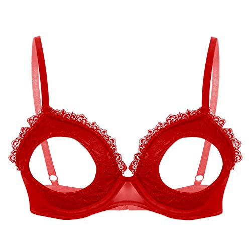 Freebily Damen Hebe BH Offene Brüste Transparent Spitze Bügel BH Push Up Busenfreie Reizwäsche Dessous Rot 5XL von Freebily