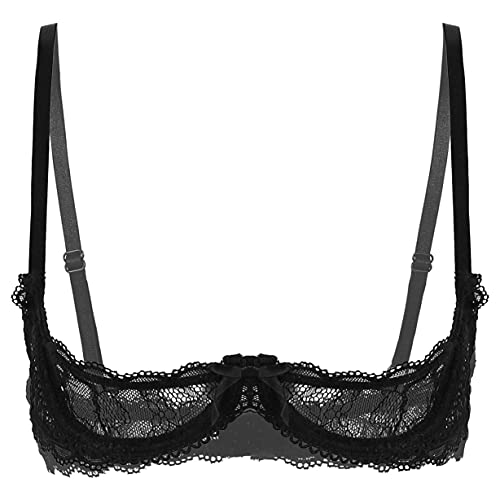 Freebily Damen Hebe BH Spitze Ouvert-BH Büstenhebe Transparent Mesh Leder Dessous Bralette Büstenhalter Erotik Unterwäsche Reizwäsche Schwarz B 4XL von Freebily