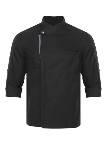 Freebily Damen Herren Kochjacke Halbarm Bäckerjacke Mit Druckknopfverschluss Küchebekleidung Koch Hotel Uniform Mantel Chef Coat Schwarz M von Freebily
