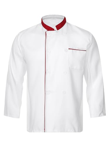 Freebily Damen Herren Kochjacke Langarm Zweireiher Bäckerjacke Mit Brusttaschen Koch Hospitality Uniform Mantel Chef Coat Rot L von Freebily