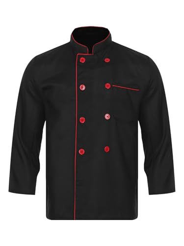 Freebily Damen Herren Kochjacke Langarm Zweireiher Bäckerjacke Mit Brusttaschen Koch Hospitality Uniform Mantel Chef Coat Schwarz L von Freebily