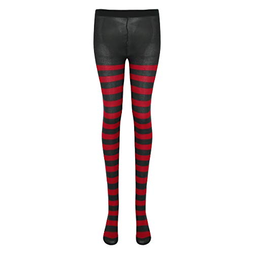 Freebily Damen Herren Zweifarbige Strumpfhosen Lange Strümpfe Leggings Dünne Tights Hose mit vollem Fuß Fasching Karneval Clown Kostüm Zubehör Schwarz & Rot Streifen One Size von Freebily