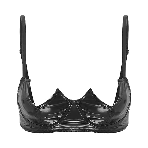 Freebily Damen Leder BH Nippelfrei Wetlook Cupless Reizwäsche Offene Büste Bustier Open Cup Bra Top Verführerisch Dessous Unterwäsche Schwarz_F M Freebily Damen Leder BH Nippelfrei Wetlook Cupless Reizwäsche Offene Büste Bustier Open Cup Bra Top Verführerisch Dessous Unterwäsche Schwarz_F M von Freebily