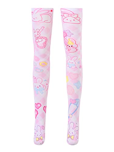 Freebily Damen Mädchen Druck Lolita Kniestrümpfe Overknee Strümpfe Lange Kniehohe Socken Anime Lolita Cosplay Kostüm Zubehör Typ E One Size von Freebily