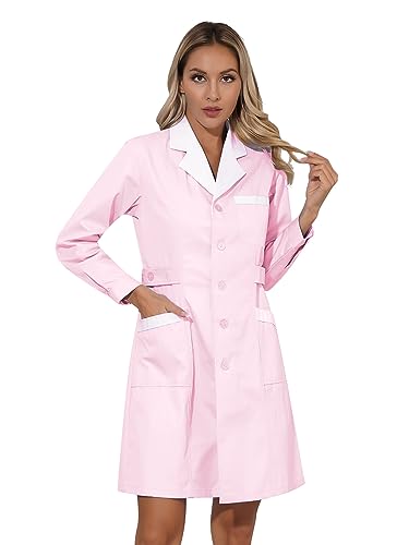 Freebily Damen Medizinische Mantel Kittel Arztkittel Medizin Labormantel Krankenschwester Ärztin Uniform Kleid Berufsbekleidung Rosa_C S von Freebily