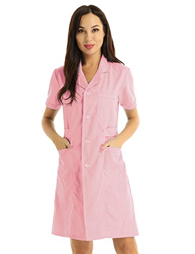 Freebily Damen Medizinische Mantel Kittel Arztkittel Medizin Labormantel Krankenschwester Ärztin Uniform Kleid Berufsbekleidung Rosa Small von Freebily