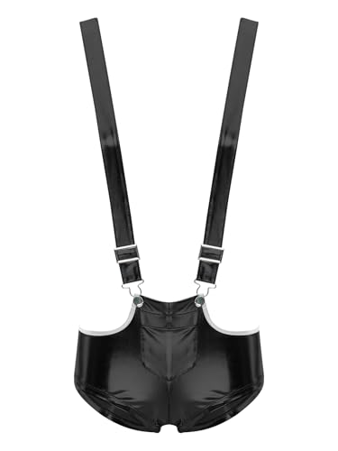Freebily Damen Metallic Glänzende Shorts Mit Hosenträger Metallische Glanz Hotpants Niedrige Taille Slip Glitzer Gogo Party Clubwear Schwarz S von Freebily