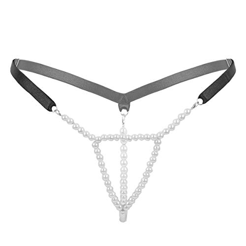 Freebily Damen Perlenstring Micro String mit Perle G-String Tanga Ouvert Mini Slip Erotik Dessous Unterwäsche Schwarz B One Size von Freebily