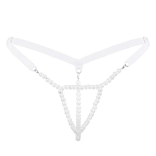 Freebily Damen Perlenstring Micro String mit Perle G-String Tanga Ouvert Mini Slip Erotik Dessous Unterwäsche Weiß B One Size von Freebily