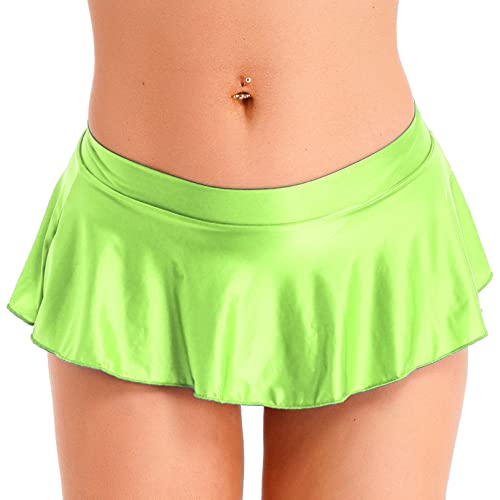 Freebily Damen Shiny Minirock aus Nylon Super-Kurz Faltenrock Glanz Skater Rock High-Waist Tutu Röcke Tanz Strand Party Nachtclub Kostüm Neongrün XL von Freebily