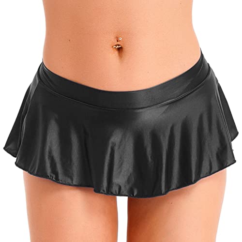 Freebily Damen Shiny Minirock aus Nylon Super-Kurz Faltenrock Glanz Skater Rock High-Waist Tutu Röcke Tanz Strand Party Nachtclub Kostüm Schwarz XL von Freebily