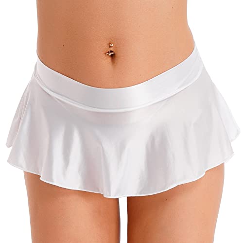 Freebily Damen Shiny Minirock aus Nylon Super-Kurz Faltenrock Glanz Skater Rock High-Waist Tutu Röcke Tanz Strand Party Nachtclub Kostüm Weiß M von Freebily