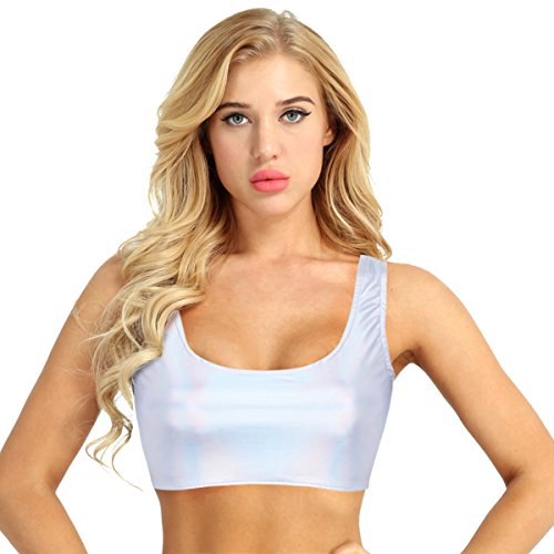 Freebily Damen Sport BH Bustier Metallic Crop Top Lackleder Tanz Oberteil Tank Top Bauchfrei Unterhemd Shirt Silber L von Freebily