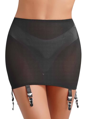 Freebily Damen Strapsgürtel Breit mit 4 Strapse Sexy Mesh Strapsen Dessous Set Hüfthalter Strumpfband Garter Belt Schwarz_B XXL von Freebily