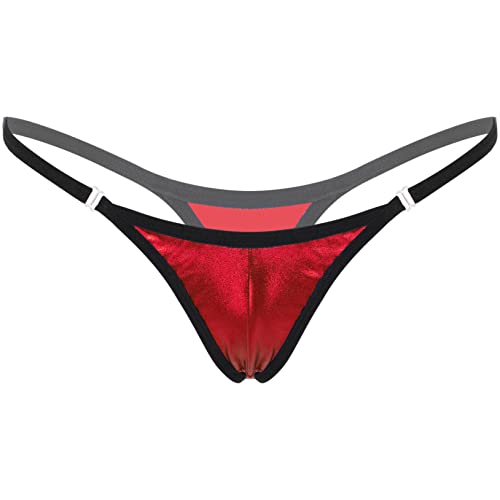 Freebily Damen String Glänzende Metallic G-String Low Rise T-Back Unterhose Bikini Slip Tanga Thongs Unterwäsche Dessous Rot_C One Size von Freebily