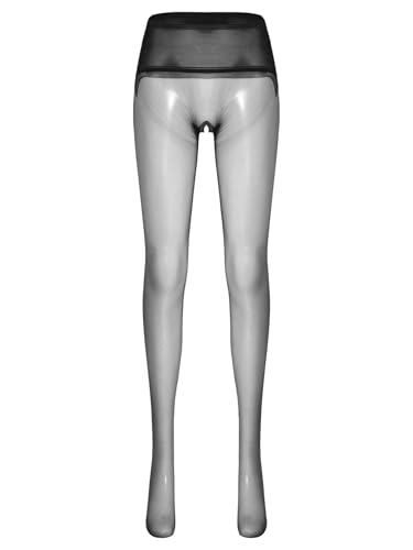 Freebily Damen Strumpfhose Offener Schritt Glänzend Öl Ultradünne Strumpfhose Glossy Pantyhose Hohe Taille Schwarz Einheitsgröße von Freebily