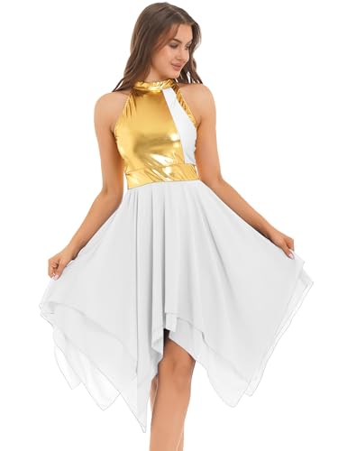 Freebily Damen Tanzkleid Sexy Glitzer Latin Ballsaal Tango Kleid Gymnastik Ballett Trikot Kleid Swing Rock Moderne Dance Wettbewerb Performance Tanzkostüm Weiß S von Freebily