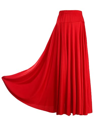 Freebily Damen Tanzrock Midi Maxirock Latin Walzer Gesellschaftstanz Flamenco Rock Große Schaukel Boho Zigeuner Röcke Performance Tanzkleidung A_Rot 6XL von Freebily