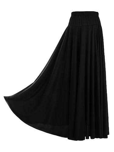 Freebily Damen Tanzrock Midi Maxirock Latin Walzer Gesellschaftstanz Flamenco Rock Große Schaukel Boho Zigeuner Röcke Performance Tanzkleidung A_Schwarz 4XL von Freebily