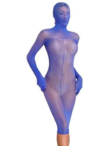 Freebily Damen Transparent Bodycon Kleid Glanz Glossy Bodystockings Stretch Bandage Kleid Erotik Negligee Nachtkleid Etuikleid E_Blau Einheitsgröße von Freebily