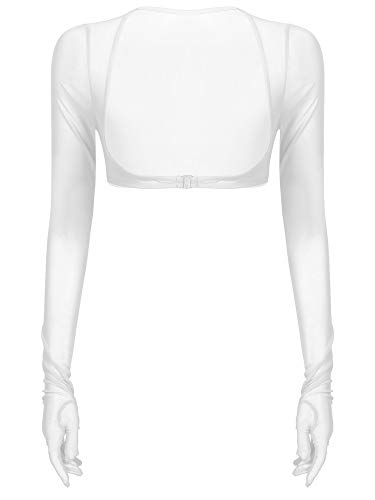 Freebily Damen Transparent Bolero Handschuhe Tops Stretch Spandex Sheer Ultra Dünn Cropped Top Shrug Sonnenschutz Lange Handschuhe S-XL Weiß M von Freebily