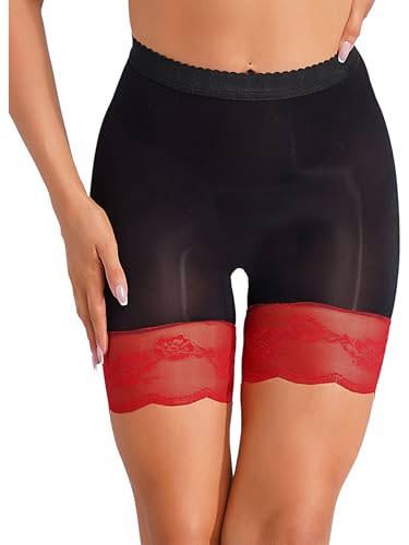Freebily Damen Transparent Boxershorts Unterwäsche Mit Spitze Öl Glänzend Unterhose Glatte Boxer Briefs Slip Hohe Taille Schwarz&Rot Einheitsgröße Freebily Damen Transparent Boxershorts Unterwäsche Mit Spitze Öl Glänzend Unterhose Glatte Boxer Briefs Slip Hohe Taille Schwarz&Rot Einheitsgröße von Freebily