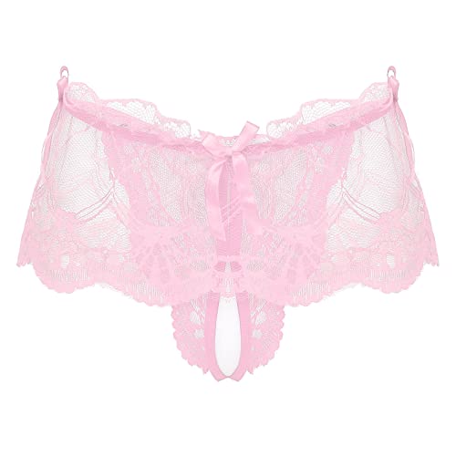 Freebily Damen Transparent Slip Ouvert Spitze Höschen Offener Schritt Mesh Dessous Unterwäsche Rüschen Unterhose Panty Briefs Rosa_B 2XL von Freebily