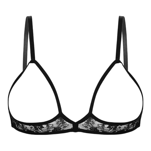 Freebily Damen Transparent Spitze Bügel BH Hebe Offene Brüste Bra Bralette Push Up Sexy Busenfrei Dessous Reizwäsche Schwarz_E XL von Freebily