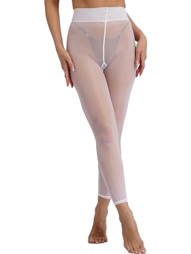 Freebily Damen Transparente Leggings Sexy Durchsichtige Strumpfhose Ultradünn Nylon Hose Tights Hohe Taille Erotik Unterwäsche Reizwäsche Weiß_A Einheitsgröße von Freebily