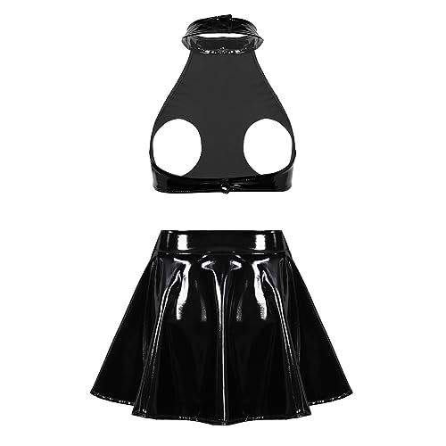 Freebily Damen Wetlook Dessous Set Ouvert Leder BH Büstenhalter Slip/Rock Set Reizwäsche Brust Offen Nippelfreie Negligee Schwarz_C 4XL Freebily Damen Wetlook Dessous Set Ouvert Leder BH Büstenhalter Slip/Rock Set Reizwäsche Brust Offen Nippelfreie Negligee Schwarz_C 4XL von Freebily