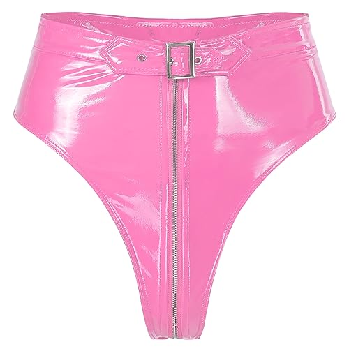 Freebily Damen Wetlook Slips Lack Leder Spitze Panties Shorts High Waist Booty Shorts Hotpants Unterwäsche Gogo Clubwear Rosa G XXL von Freebily