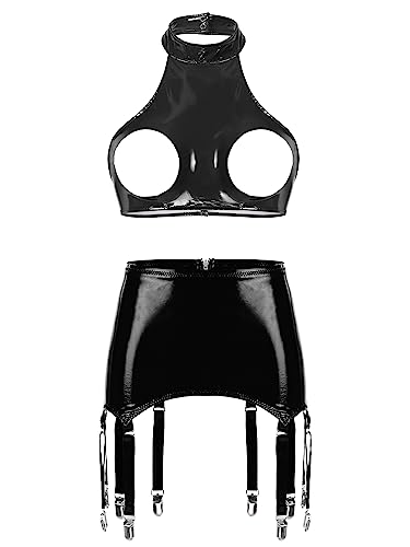 Freebily Damen Wetlook Strapsen Dessous Set Leder Ouvert Hebe BH Büstenhebe Lack Rock Set Brustfreie PVC Unterwäsche A_Schwarz 3XL Freebily Damen Wetlook Strapsen Dessous Set Leder Ouvert Hebe BH Büstenhebe Lack Rock Set Brustfreie PVC Unterwäsche A_Schwarz 3XL von Freebily
