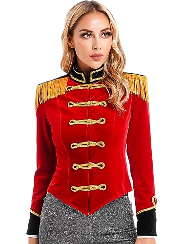 Freebily Damen Zirkus Zirkusdirektorin Kostüm Jacke Dompteurin Cosplay Sexy Halloween Faschingskostüm Weihnachten A_Rot_Set S von Freebily