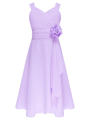Freebily Elegantes Kleid Kinder Festliche Kleider Mädchen Blumenkinder Kleider Hochzeit Festzug Partykleid Chiffon Sommerkleid Gr.104-176 Lavendel_C 122-128 von Freebily