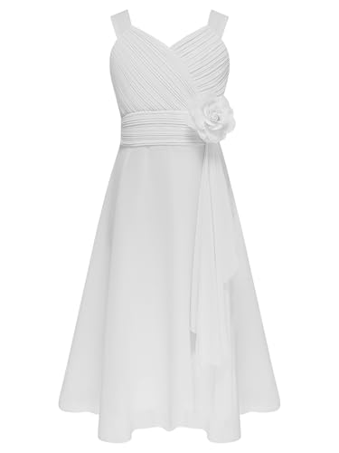 Freebily Elegantes Kleid Kinder Festliche Kleider Mädchen Blumenkinder Kleider Hochzeit Festzug Partykleid Chiffon Sommerkleid Gr.104-176 Weiß_C 134-140/9-10 Jahre von Freebily